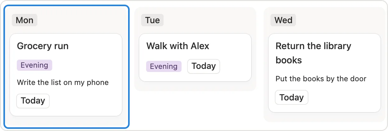 A task on the This week board under its day