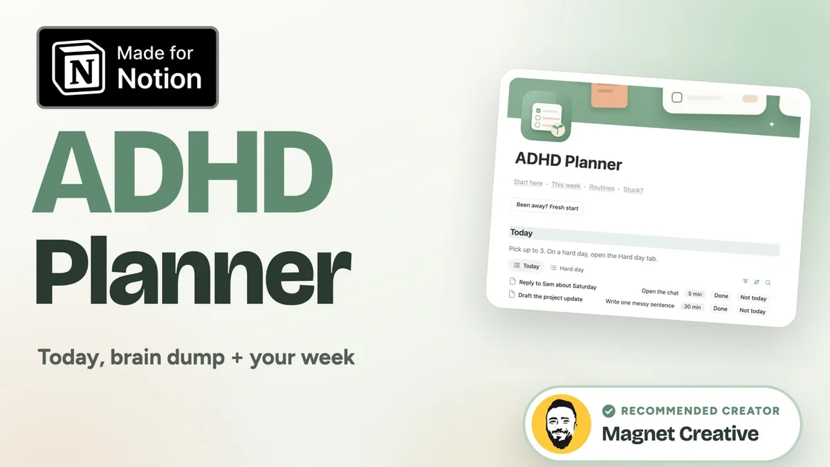 Cover of the 55 second video tour of the ADHD Planner for Notion
