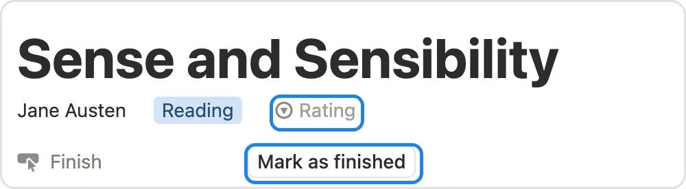 The Mark as finished button and Rating marked on a book page