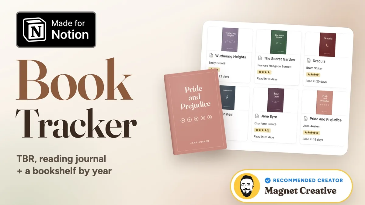 Cover of the 55 second video tour of the Book Tracker for Notion
