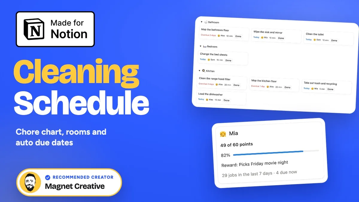 Cover of the 45 second video tour of Cleaning Schedule for Notion