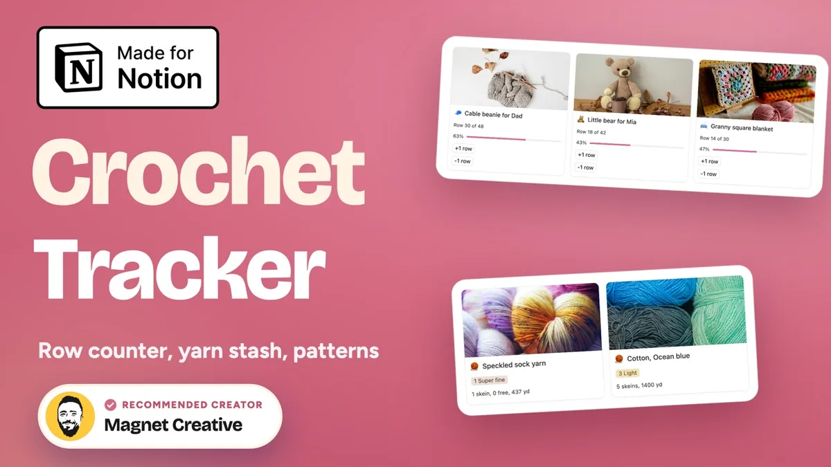 Cover of the 47 second video tour of the Crochet Tracker for Notion
