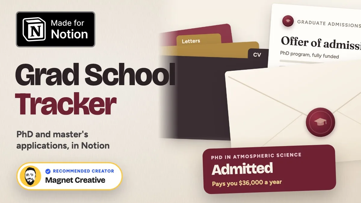 Cover of the 45 second video tour of the Grad School Application Tracker for Notion