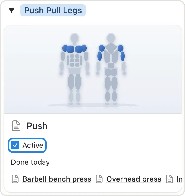 The Active checkbox on the Push card marked