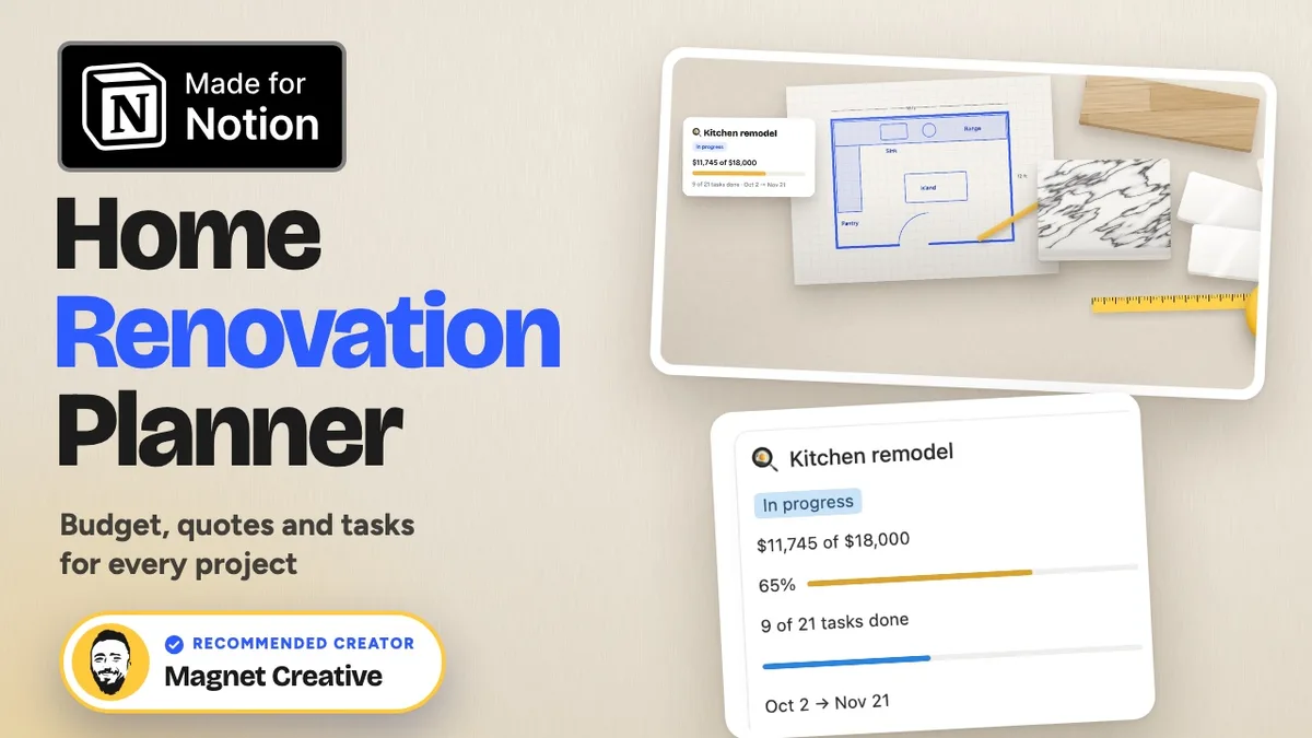 Cover of the 46 second video tour of Home Renovation Planner for Notion