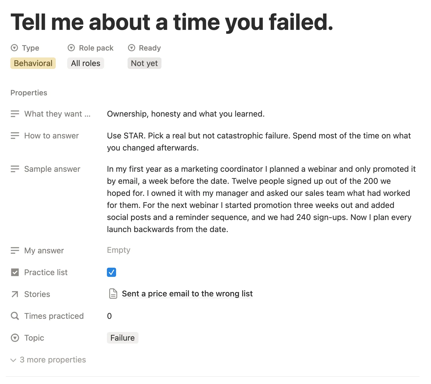 The Tell me about a time you failed question with what they want to know, how to answer and a sample answer