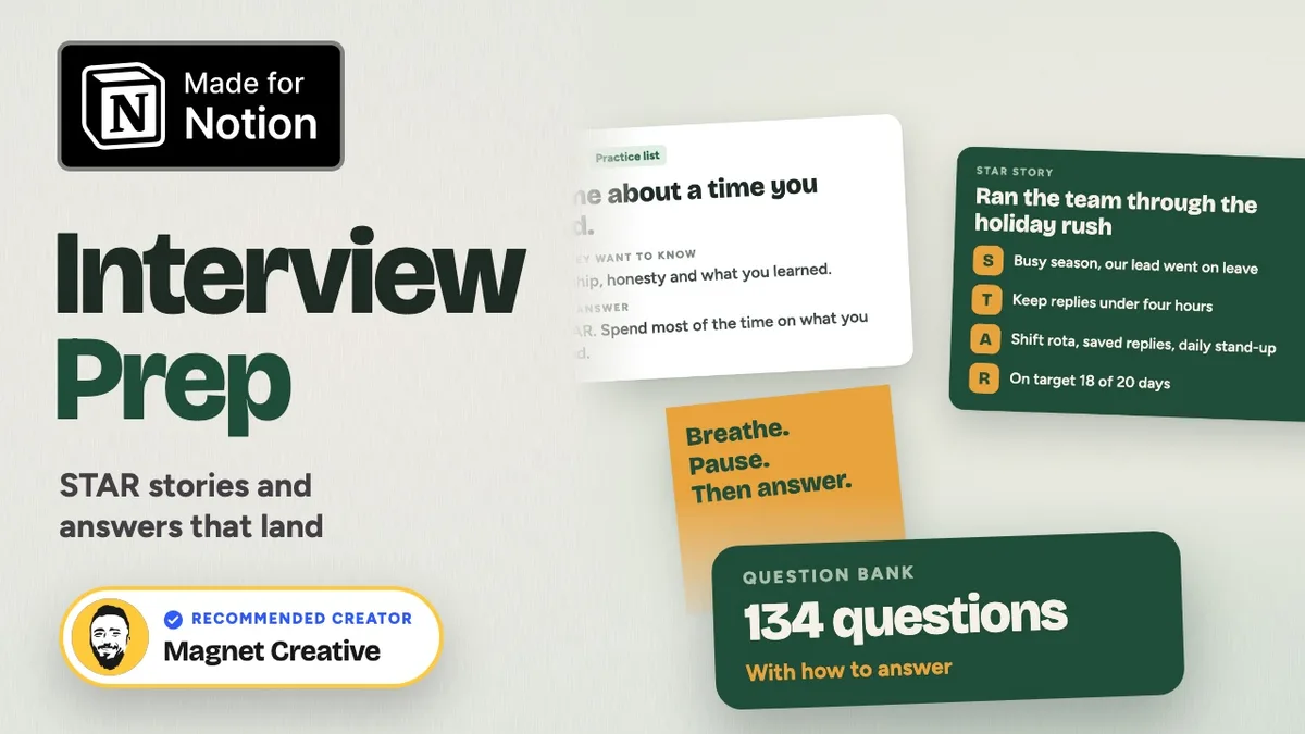 Cover of the 45 second video tour of Interview Prep for Notion