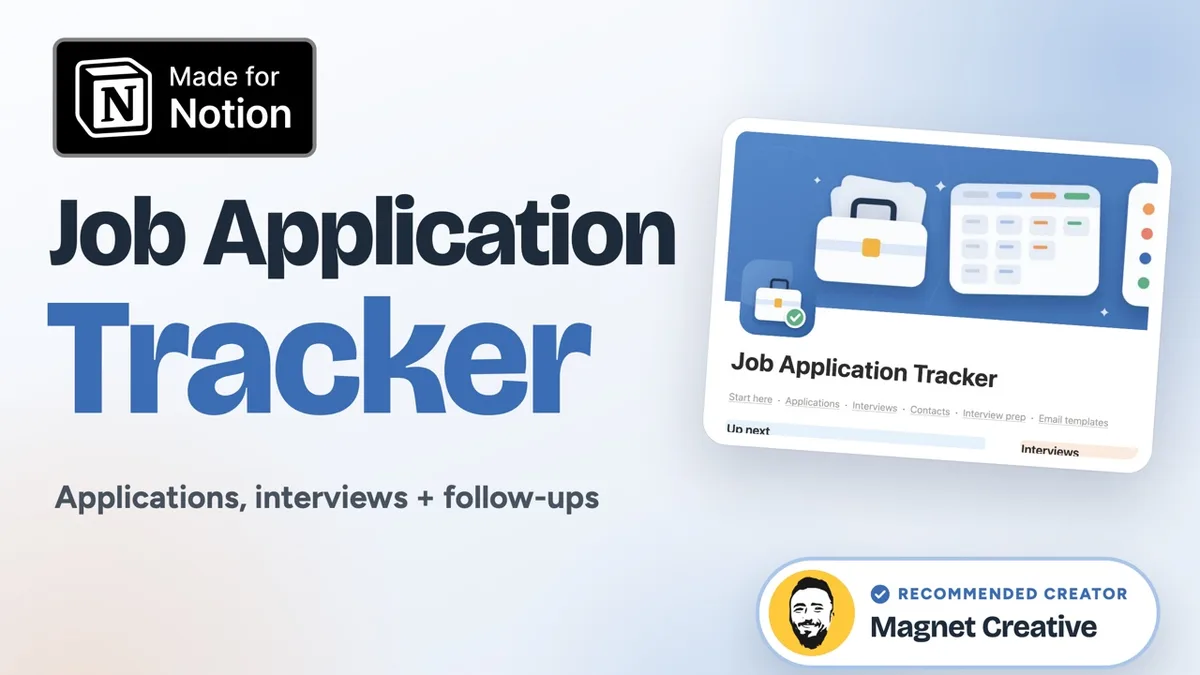 Cover of the 54 second video tour of the Job Application Tracker for Notion