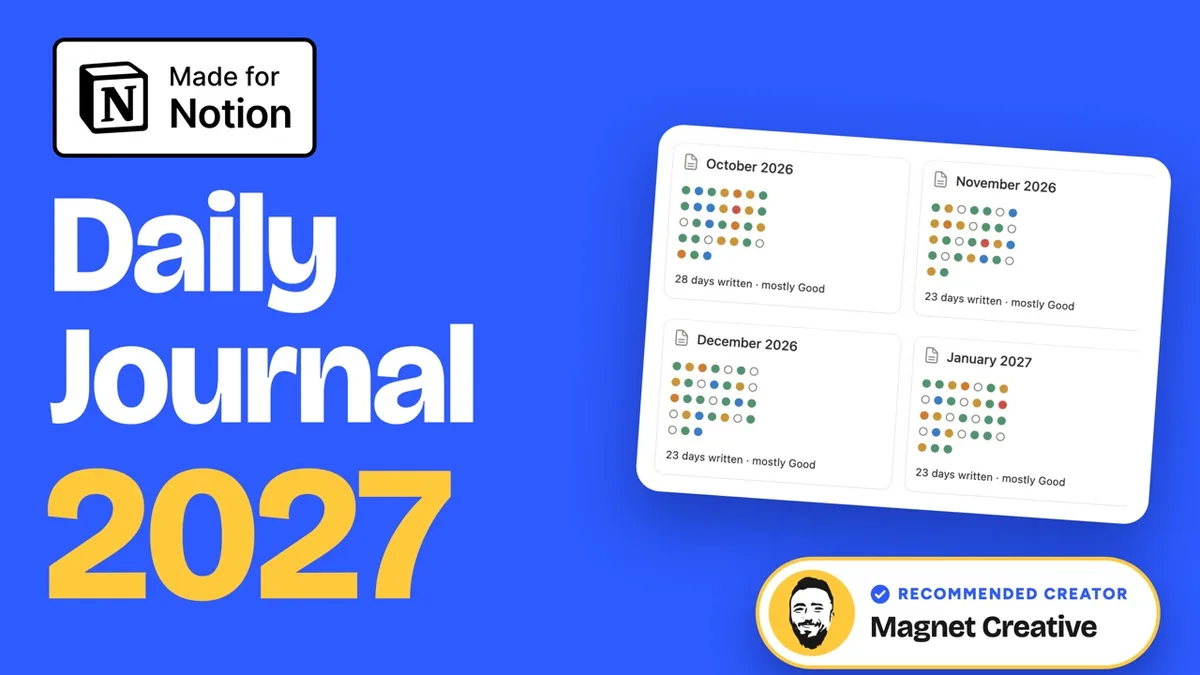 Cover of the 46 second video tour of the Notion journal template for 2027