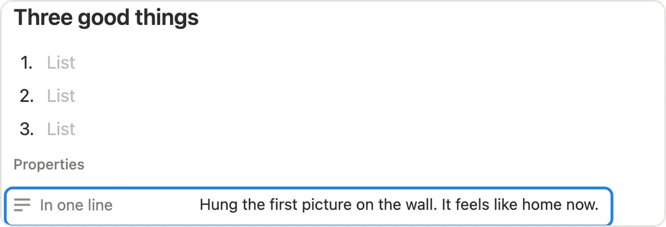 The In one line field at the bottom of a day page