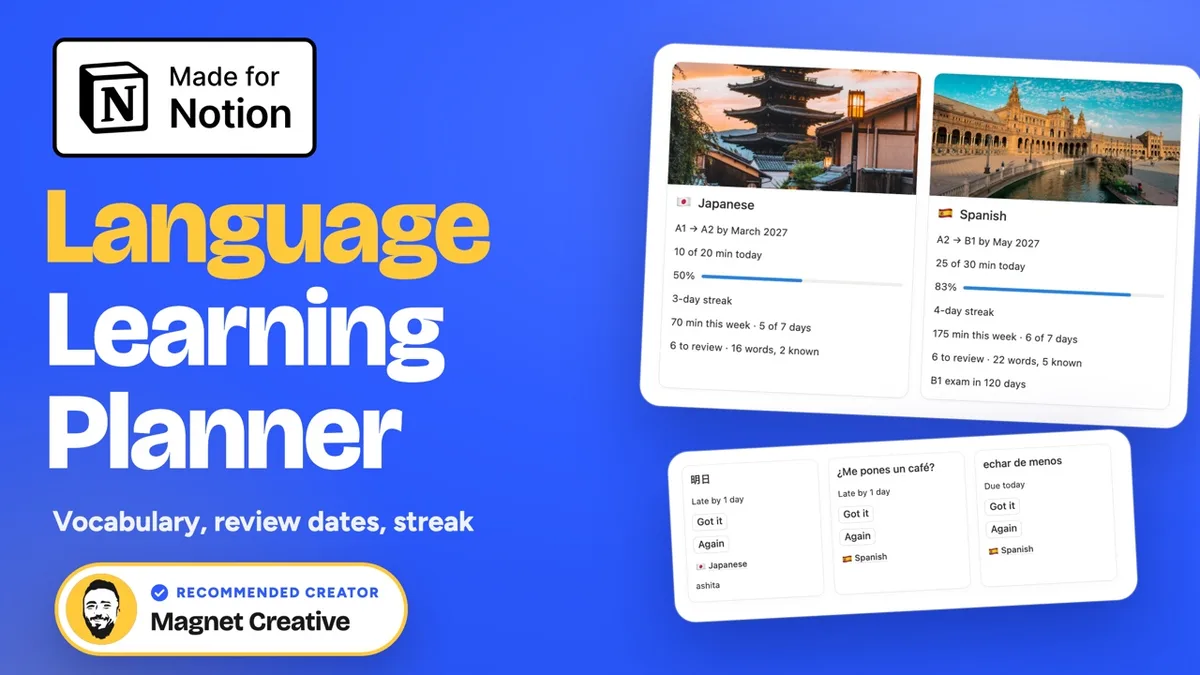 Cover of the 47 second video tour of the Language Learning Planner for Notion
