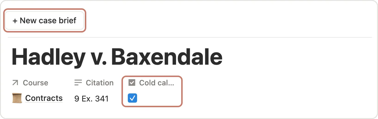 The + New case brief button and Cold call ready on a brief marked