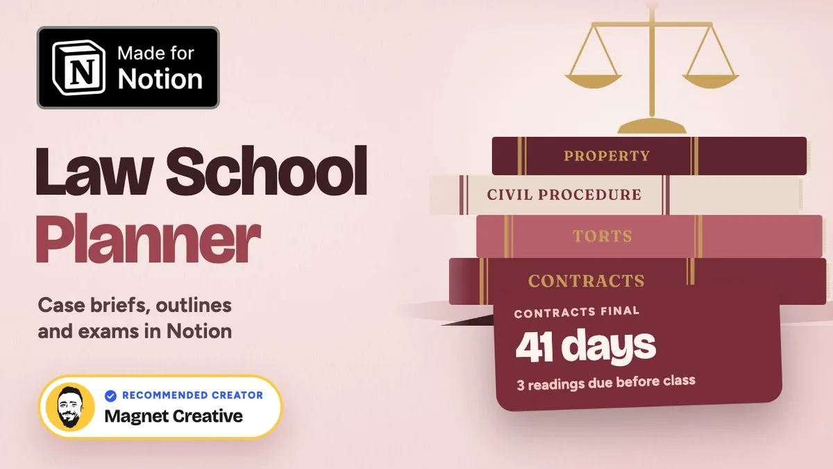 Cover of the 43 second video tour of the Law School Planner for Notion