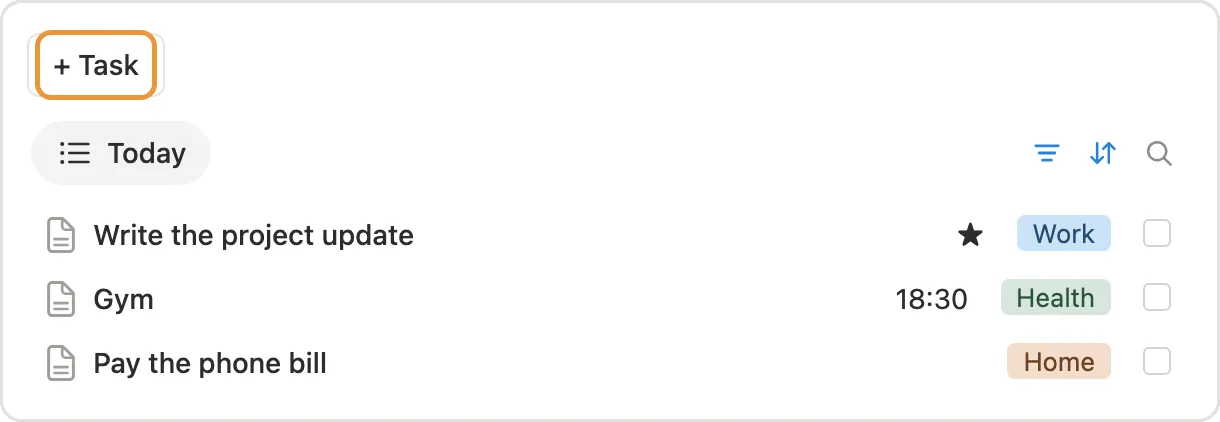 The + Task button marked above the Today list