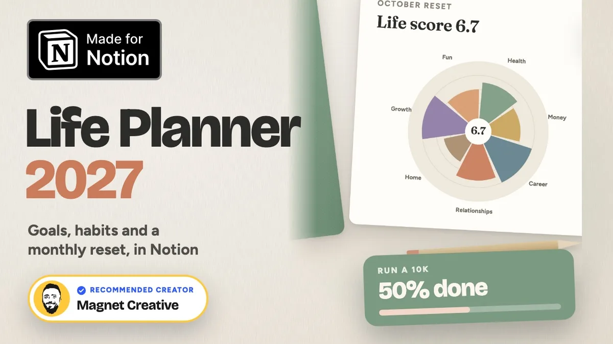 Cover of the 45 second video tour of Life Planner 2027 for Notion