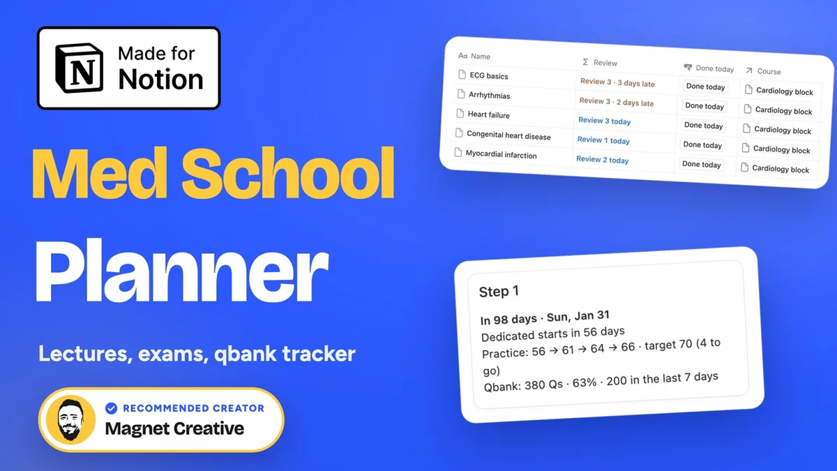 Cover of the 49 second video tour of the Medical School Planner for Notion