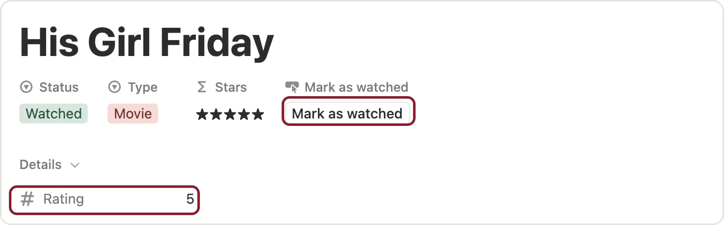 Mark as watched and the rating marked on a movie page