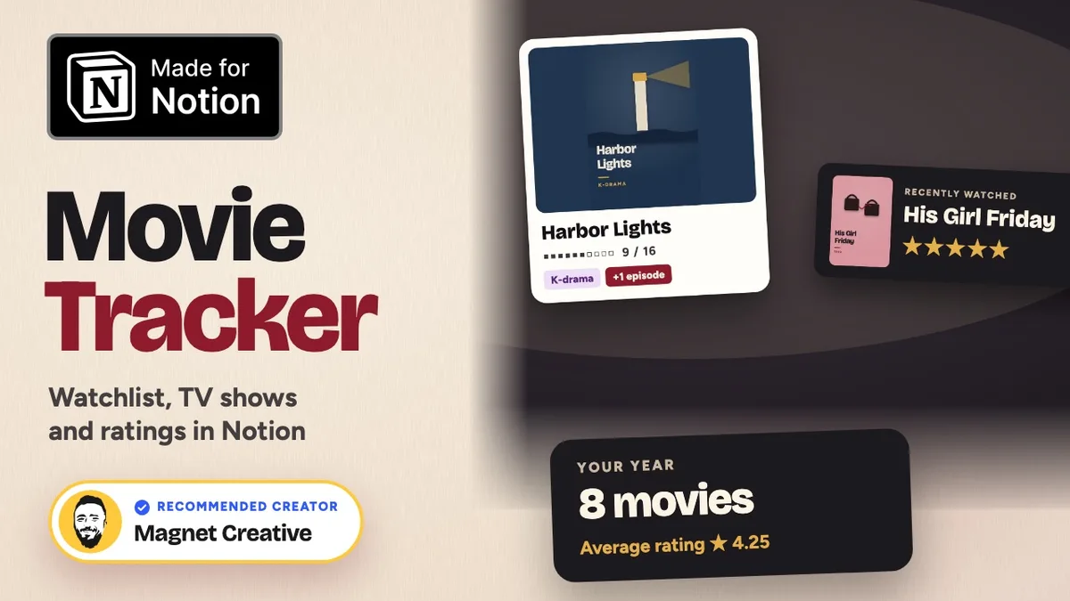 Cover of the 37 second video tour of Movie Tracker for Notion