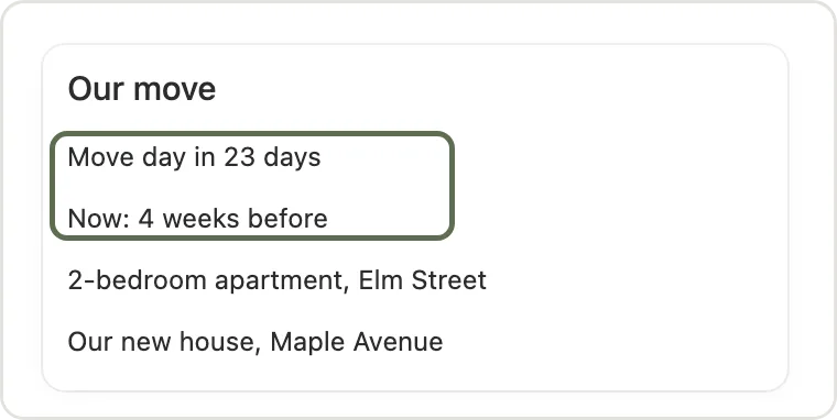 The countdown and Now line marked on the Our move card