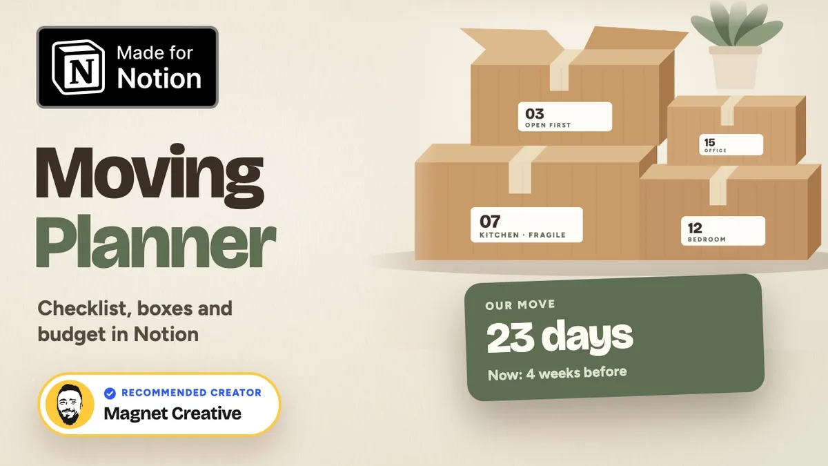 Cover of the 38 second video tour of Moving Planner for Notion