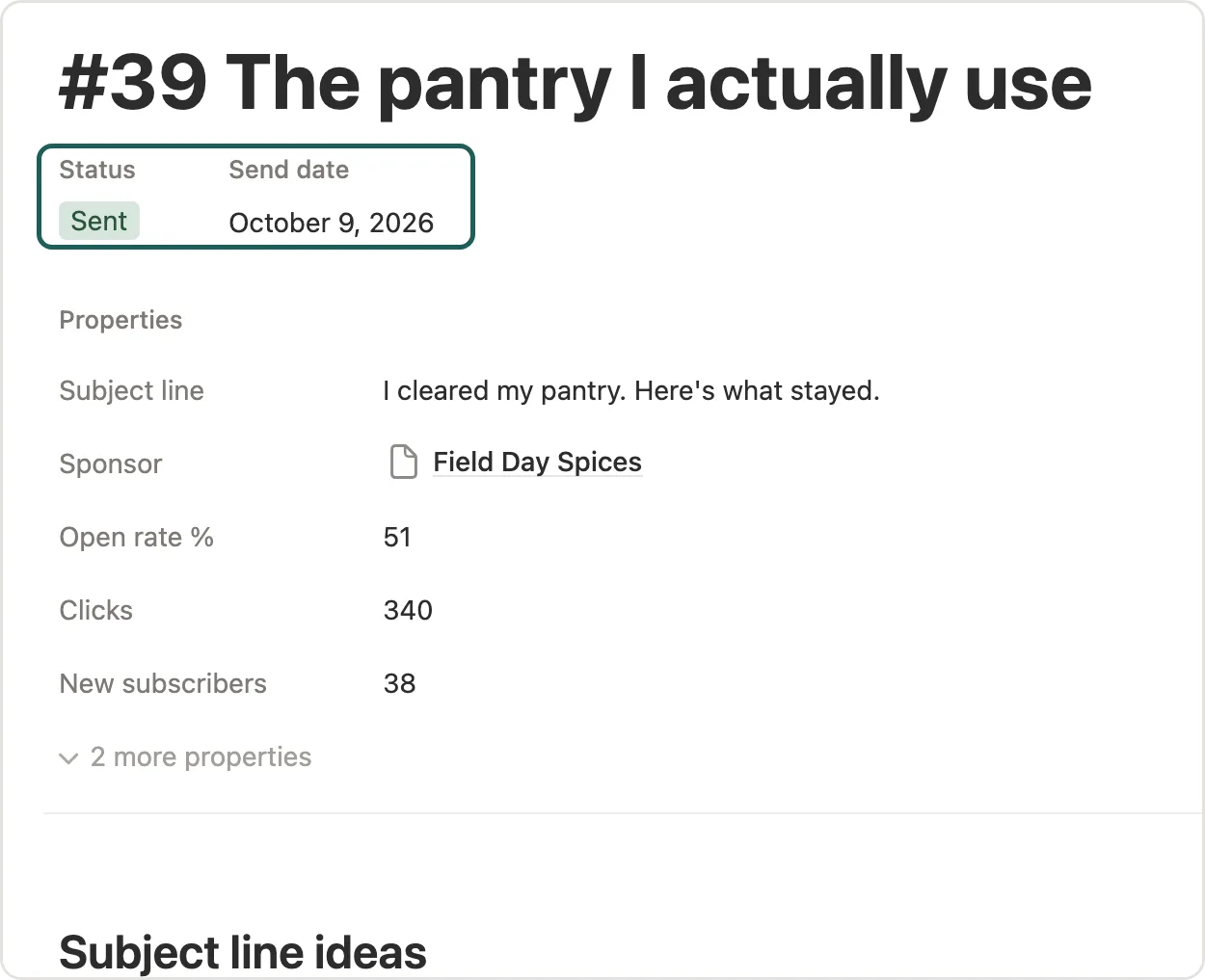 Status and Send date marked at the top of an issue
