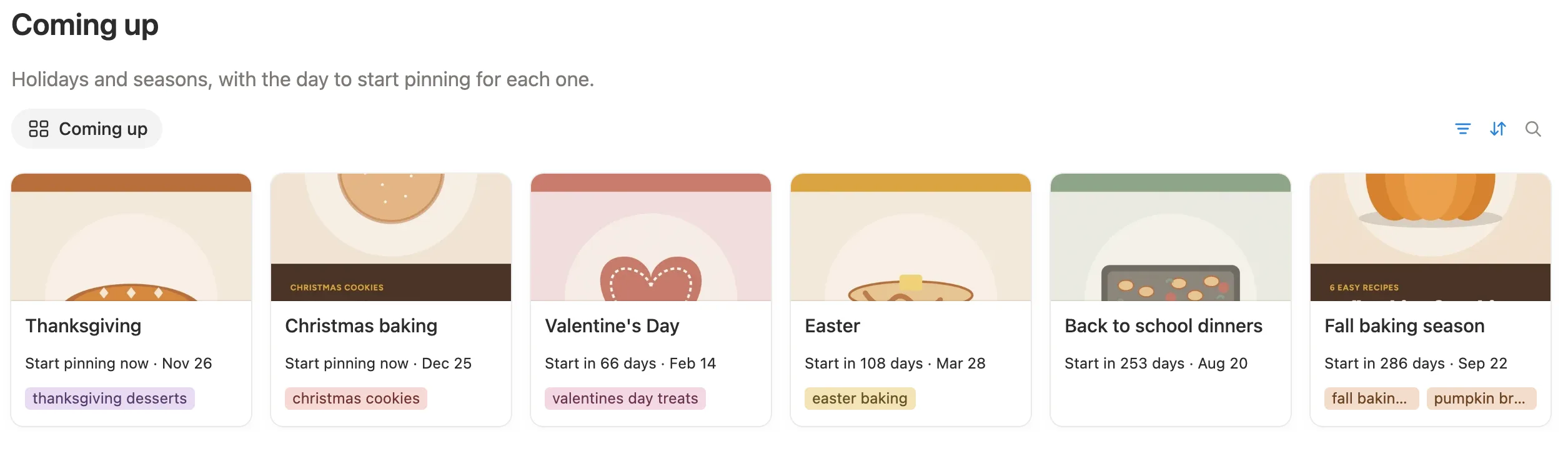 Coming up with Thanksgiving, Christmas baking and other holidays and the day to start pinning for each