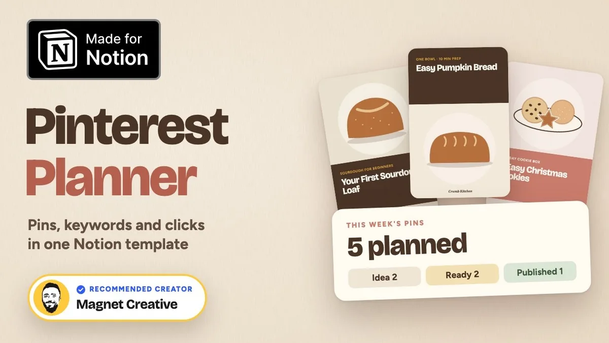 Cover of the 42 second video tour of Pinterest Planner for Notion