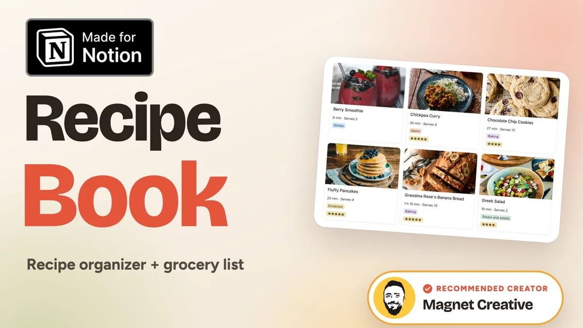 Cover of the 47 second video tour of the Recipe Book for Notion