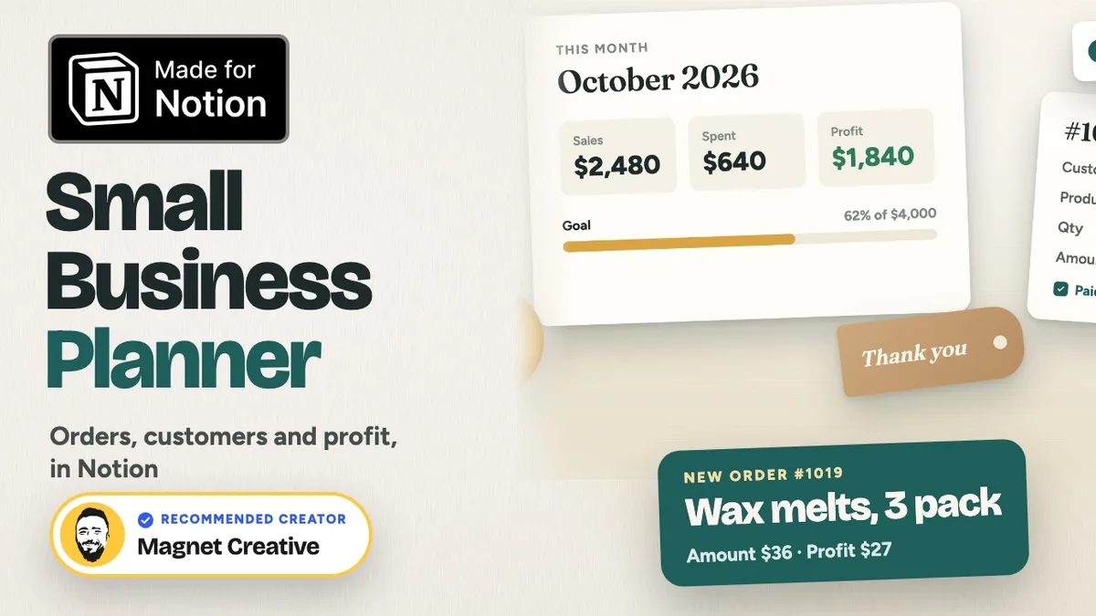 Cover of the 49 second video tour of the Small Business Planner for Notion