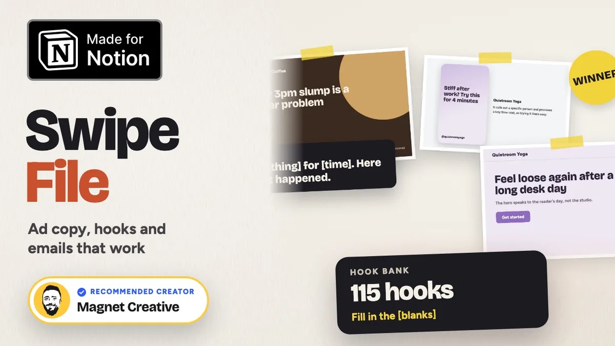 Cover of the 37 second video tour of Swipe File for Notion