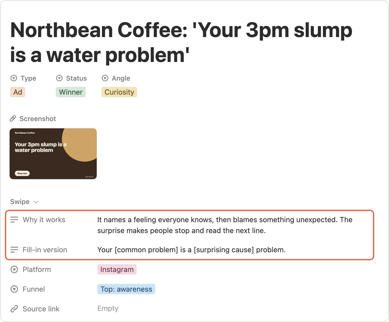 Why it works and the fill-in version marked on a swipe page