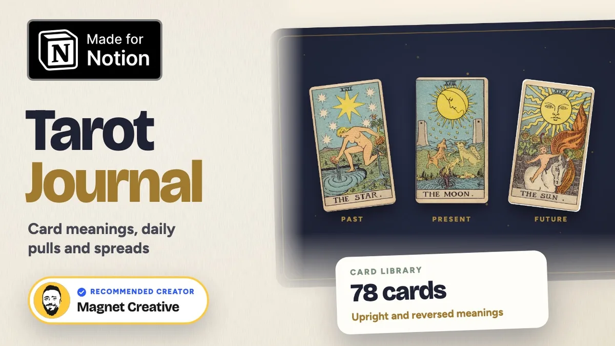Cover of the 37 second video tour of Tarot Journal for Notion