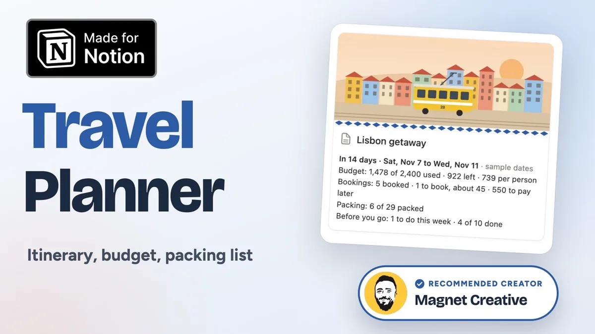 Cover of the 52 second video tour of the Travel Planner for Notion