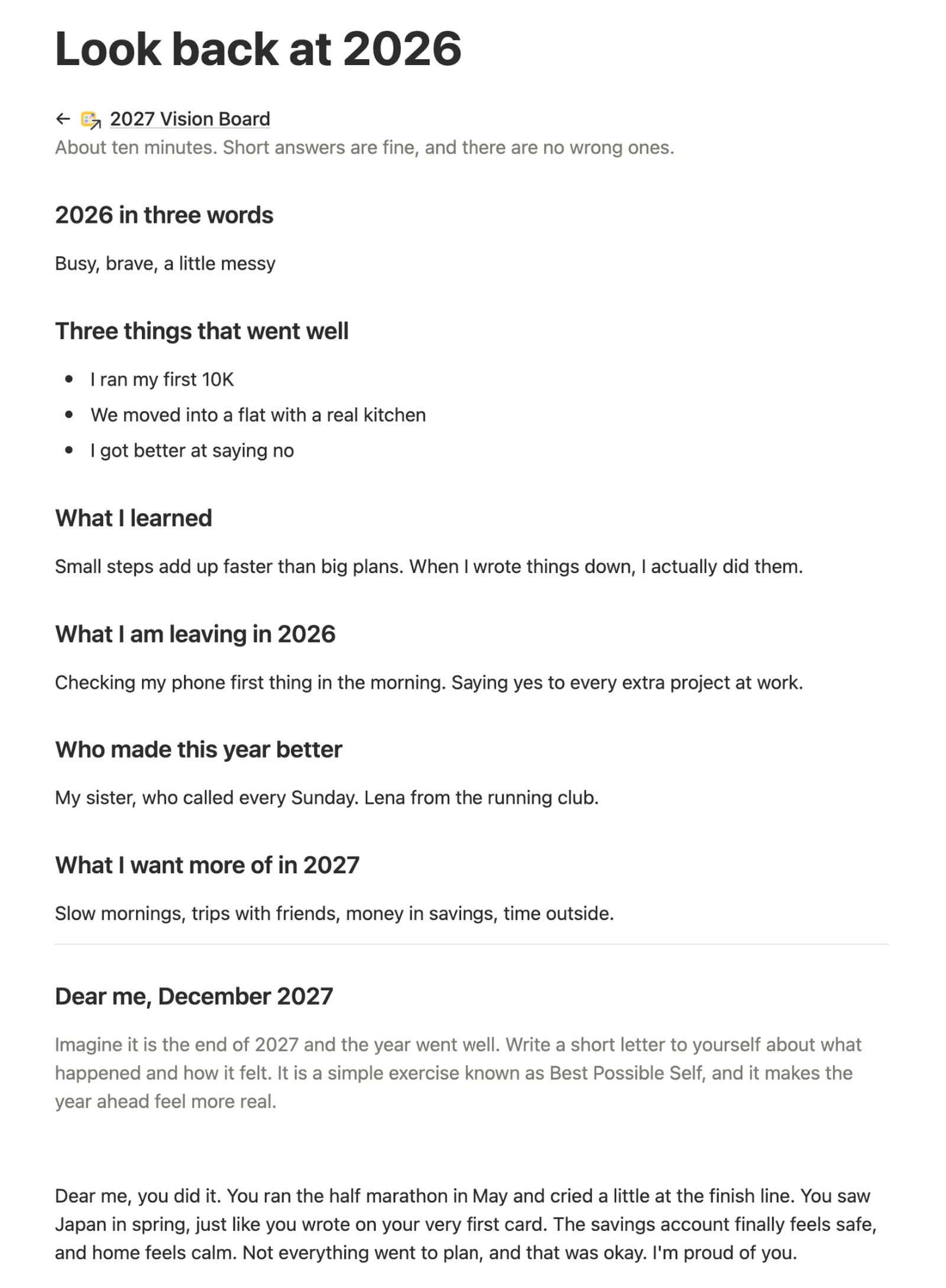 Look back at 2026 with six short answers and a letter that starts Dear me, December 2027