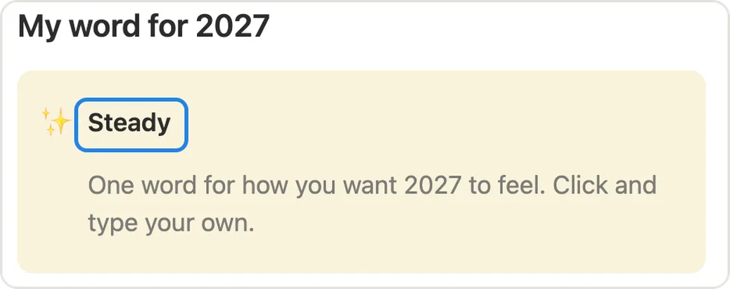 My word for 2027 box with the word Steady ready to change