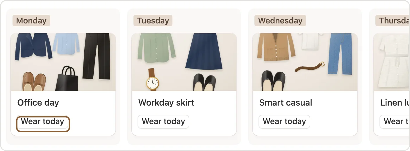 The Wear today button marked on an outfit card