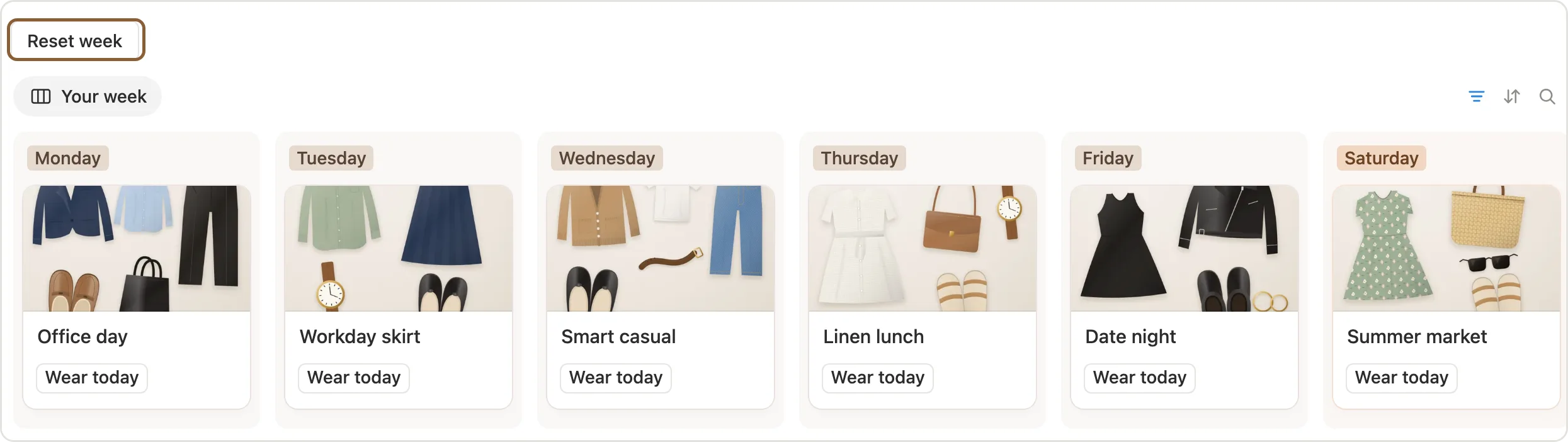 The Reset week button marked above the Your week board
