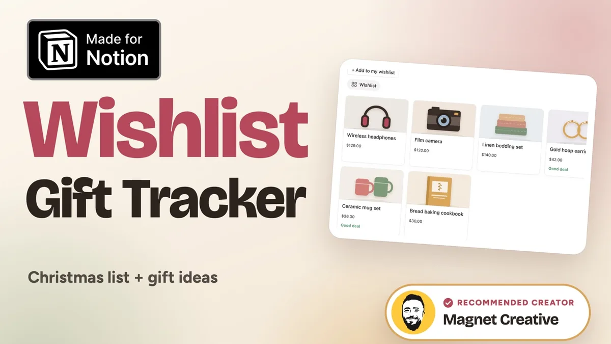 Cover of the 53 second video tour of Wishlist and Gift Tracker for Notion