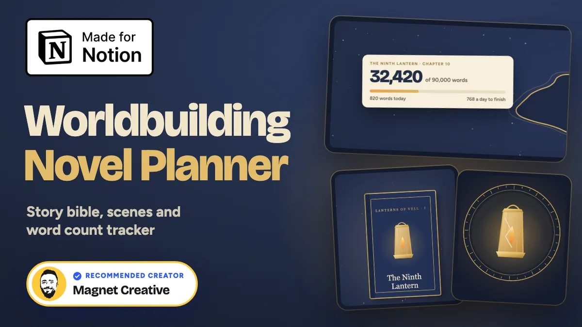 Cover of the 41 second video tour of Worldbuilding and Novel Planner for Notion