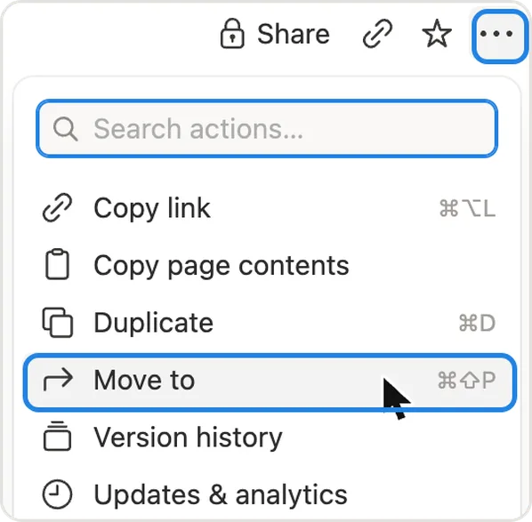 The page menu open with Move to under Duplicate